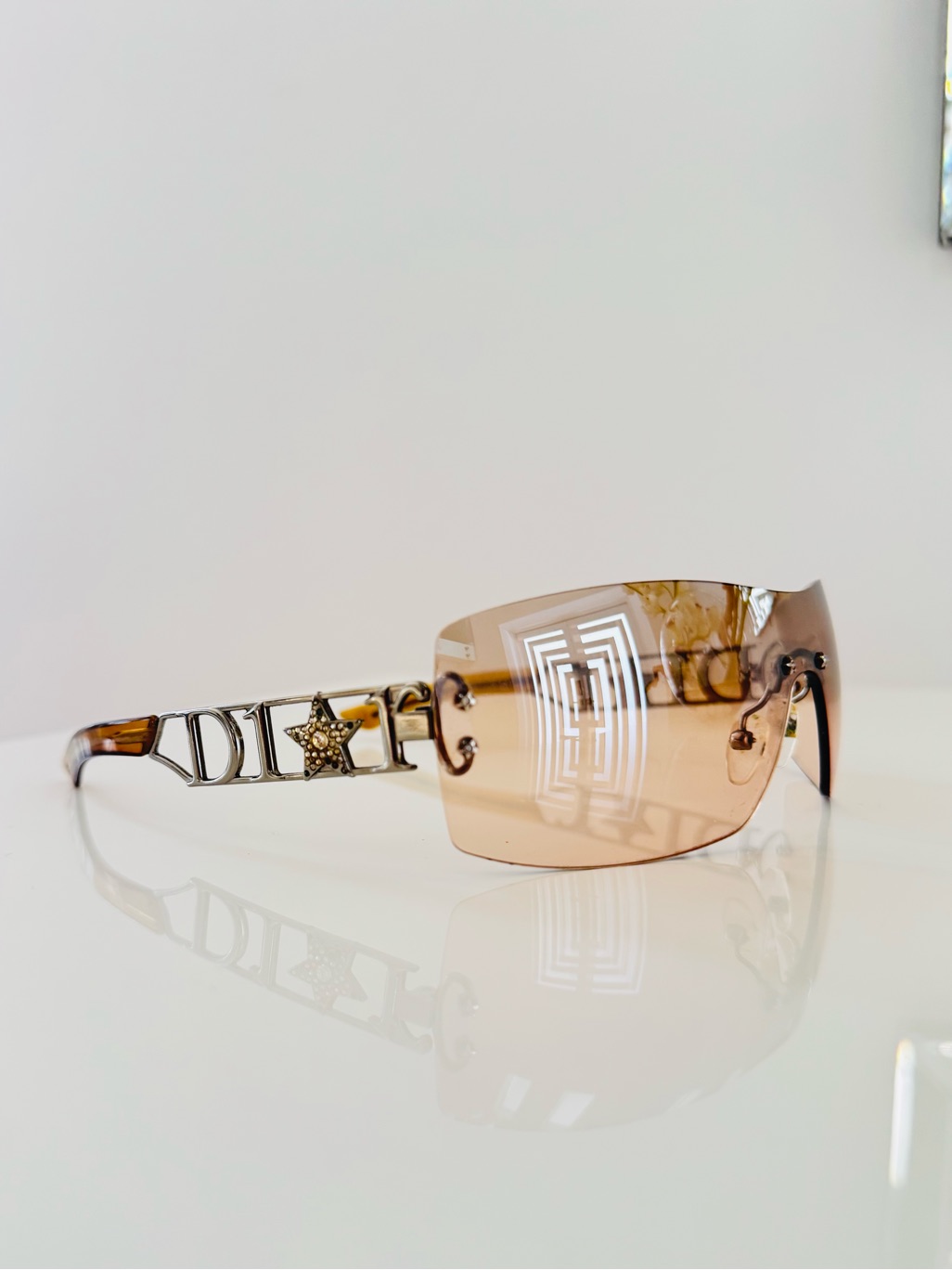 Rare Vintage Dior Rimless Swarovski Sunglasses In Gold Shade